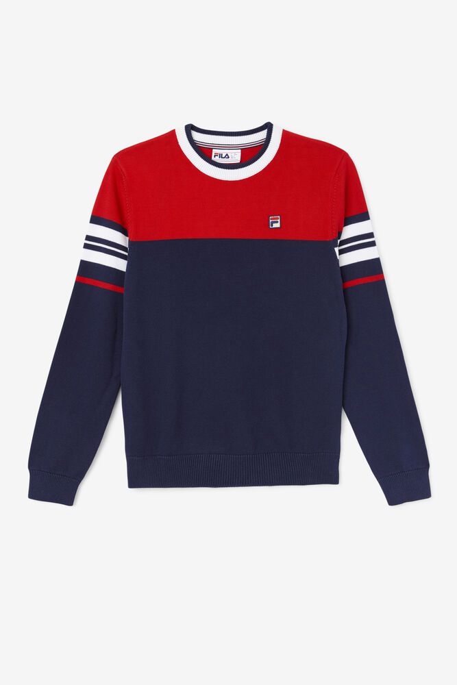 Fila Everly Sweater Sweatshirt Navy/Red - Mens - 52931USMJ